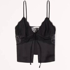 Abercrombie & Fitch Satin & Lace Tie Front Top